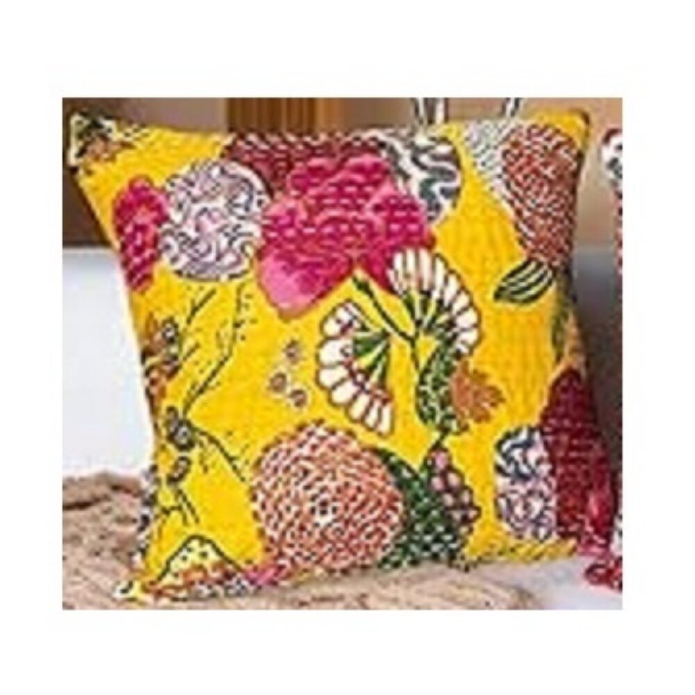 Kantha Indoor/Outdoor Throw Pillow Cover 18" X 18" Boho Decorative Case Only New